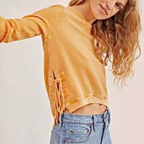 Free People Tops - Free People FP One Cropped Interlaken Orange Thermal Tie Side Top